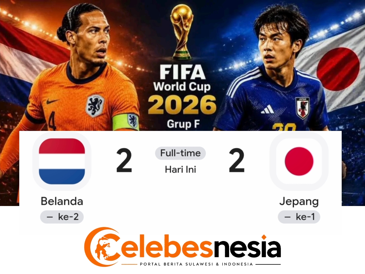 "Belanda 2-2 Jepang: Hasil Imbang Warnai Laga Perdana Grup F"