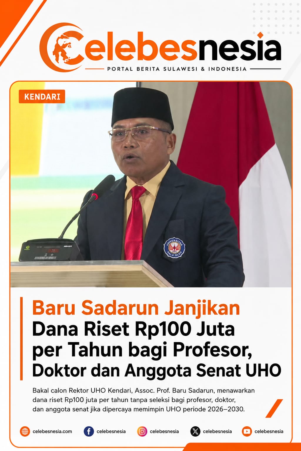 Baru Sadarun Janjikan Dana Riset Rp100 Juta per Tahun bagi Profesor, Doktor dan Anggota Senat UHO