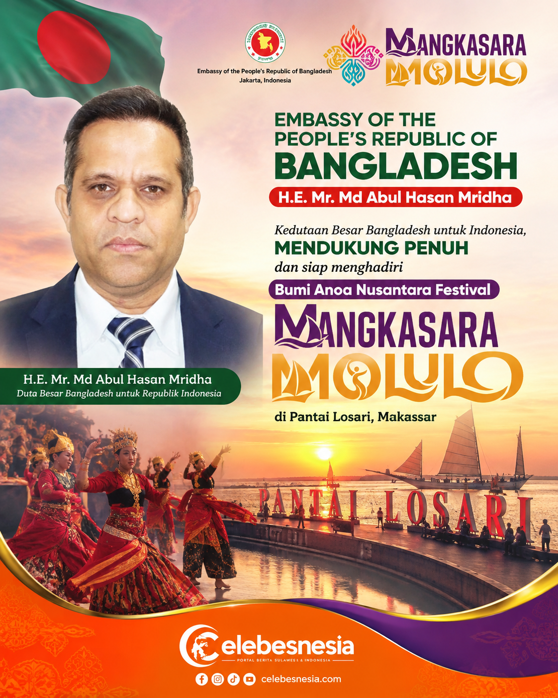 Dubes Bangladesh Dukung Mangkasara’ Molulo 2026, Siap Hadiri Bumi Anoa Nusantara Festival di Pantai Losari